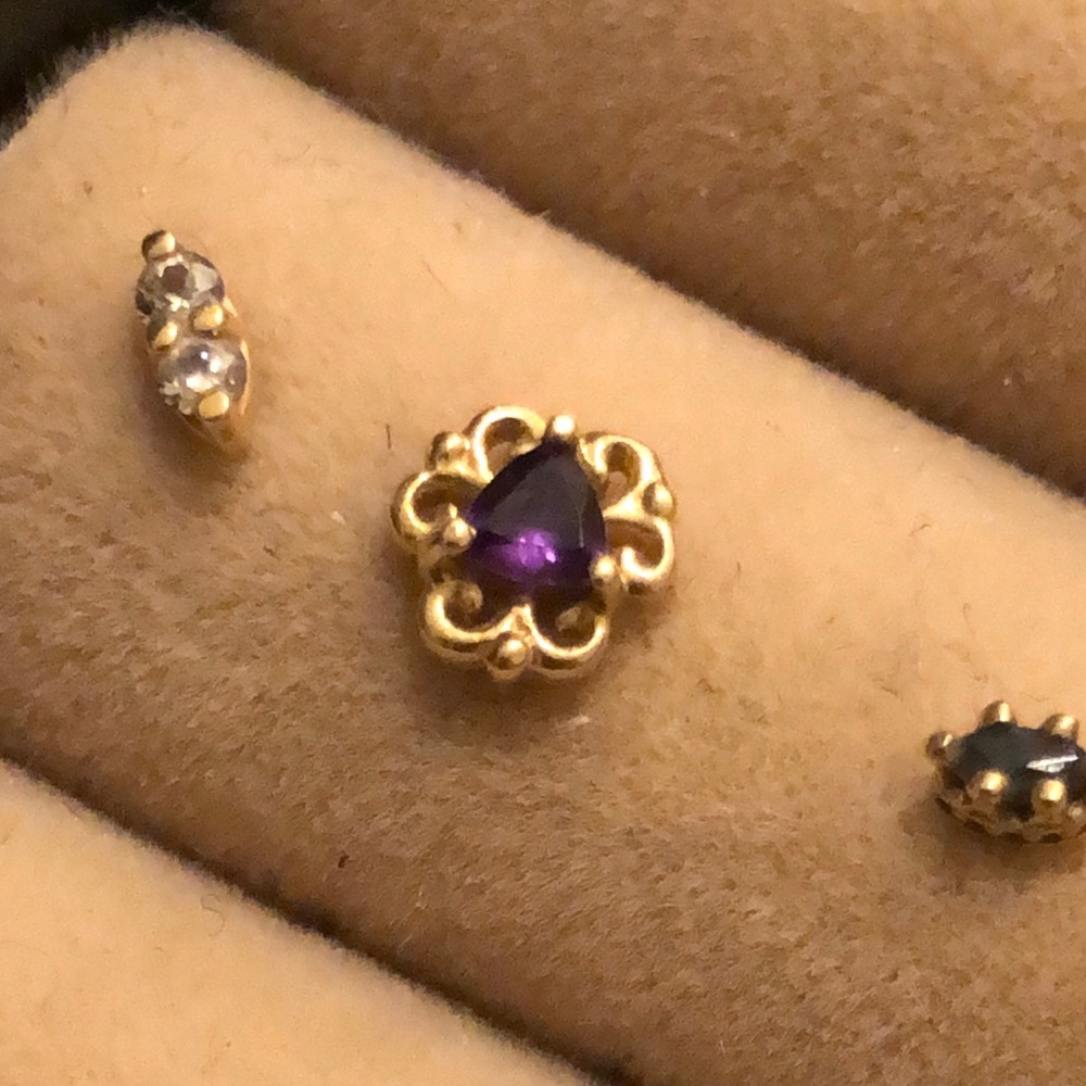 BVLA Lamia Trillion Threaded End Earring 14k Yellow Gold and Amethyst